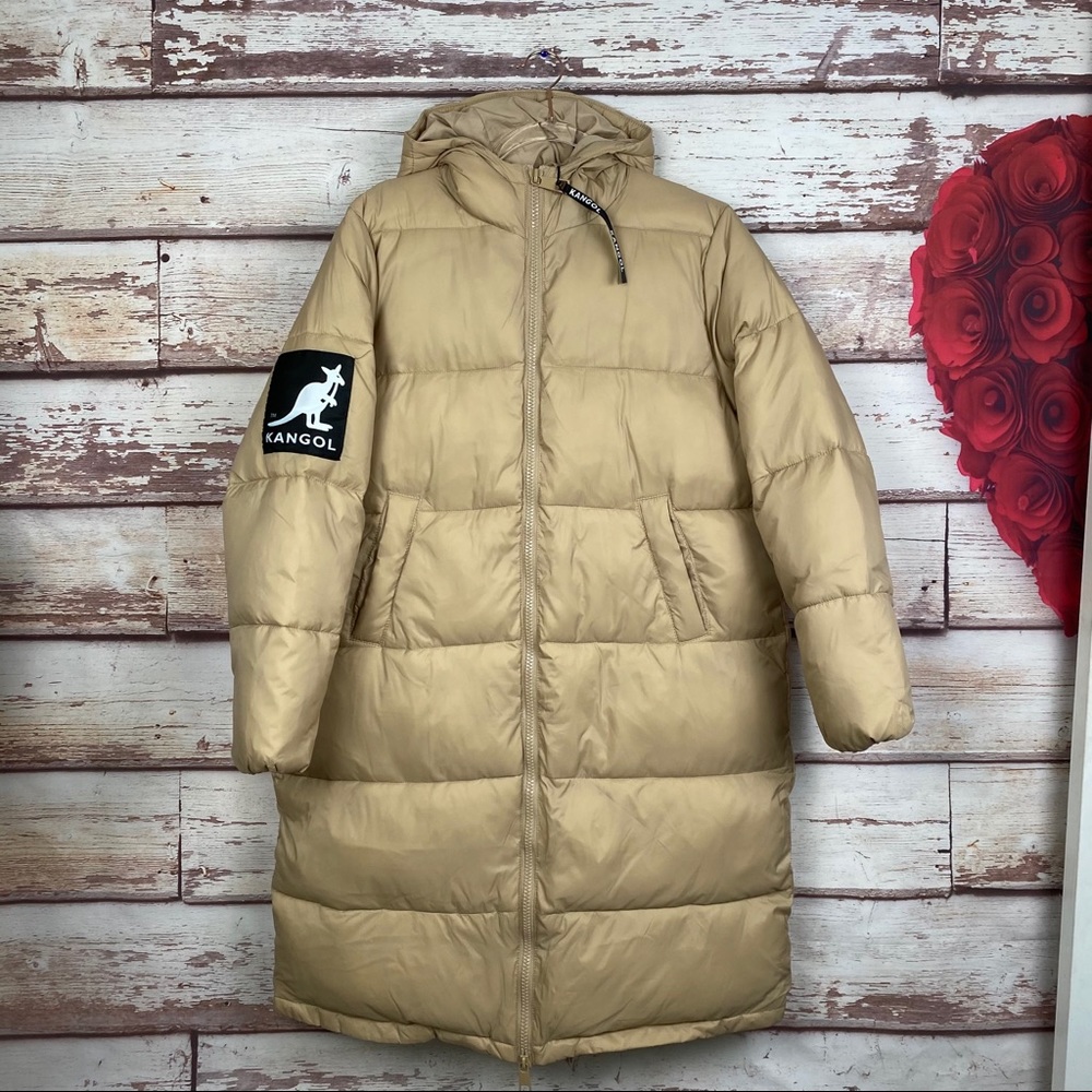 NWT Kangol x H&M Light Beige Long Puffer Jacket - Picture 2 of 16